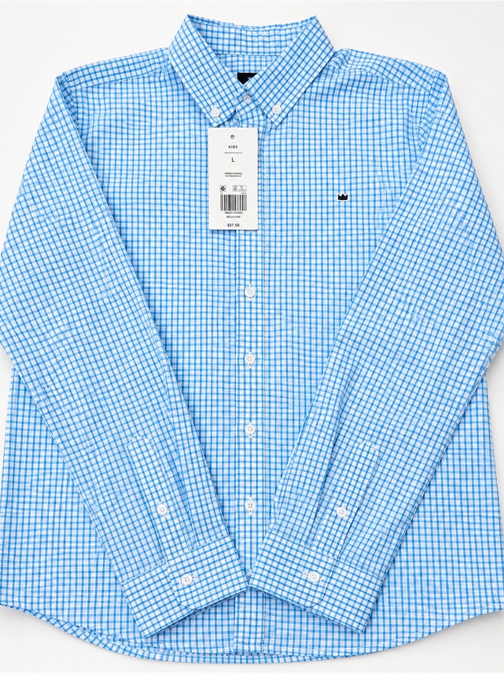 Crown & Ivy Boys‎ Blue Gingham Button Down Shirt NWT Size L 14/16